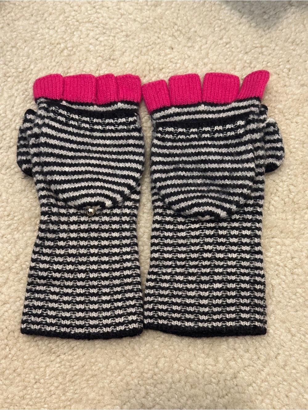 kate spade Striped Black & White Knit Flip-Top Gloves